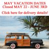 May Vacation Dates...Click for Details