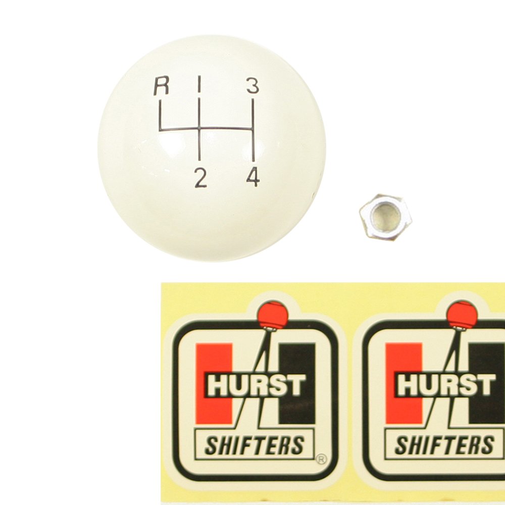 Hurst 1637626 4 Speed White Shifter Knob w Hurst Logo 3/8 x 16 Thread