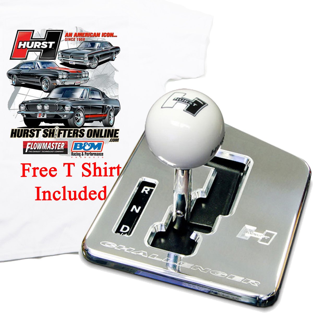 Hurst 5380403 Challenger Polished Comp Auto Stick Shifter w Free T Shirt