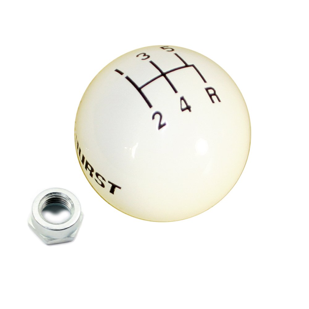Hurst 1630025 White 5 Speed Shifter Knob with Jam Nut 3/8 x 16 Thread